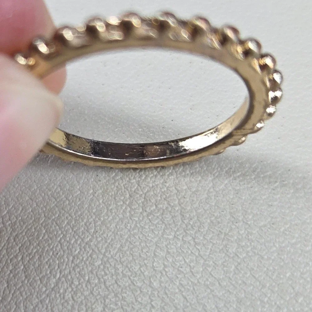 Gold Tone‎ Beaded Eternity Band Ring Textured Stackable Minimalist Size 8